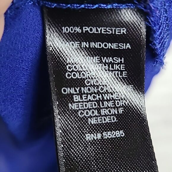 EXPRESS Zip Front Royal Blue Silky Top Chiffon Popover Dressy Blouse 3/4 Sleeves - Picture 7 of 10